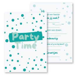 Uitnodiging Kinderfeestje | Party Turquoise excl. enveloppen